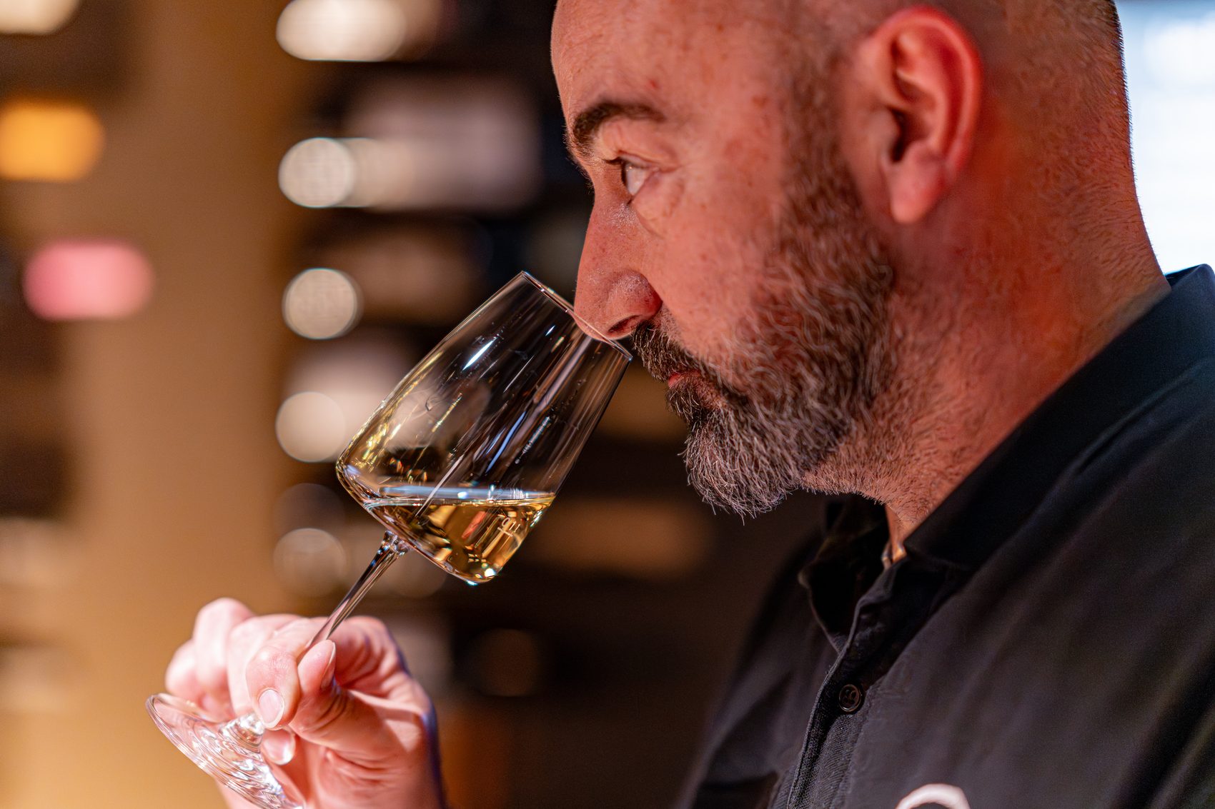 Dégustation au nez d'un verre de vin